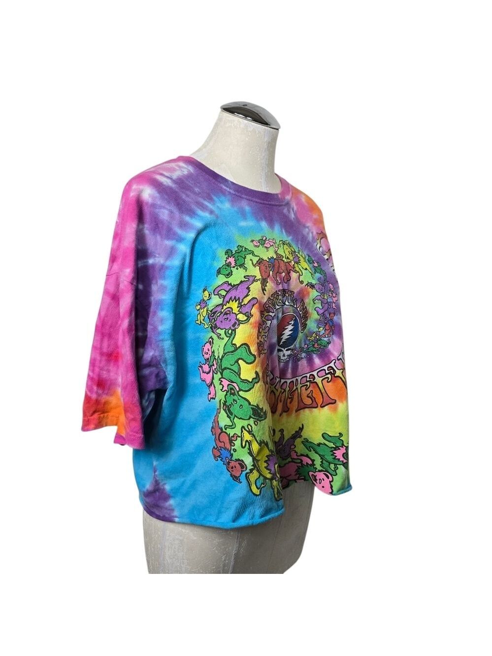 Liquid Blue Tie Dye Print Greatful Dead Short Sleeves Crop Top 2XL - Picture 4 of 7